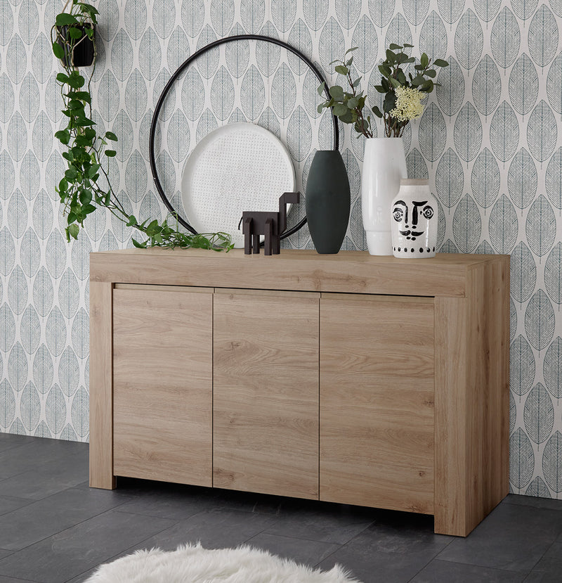 madia 3 ante moderno per salotto in legno bianco rovere