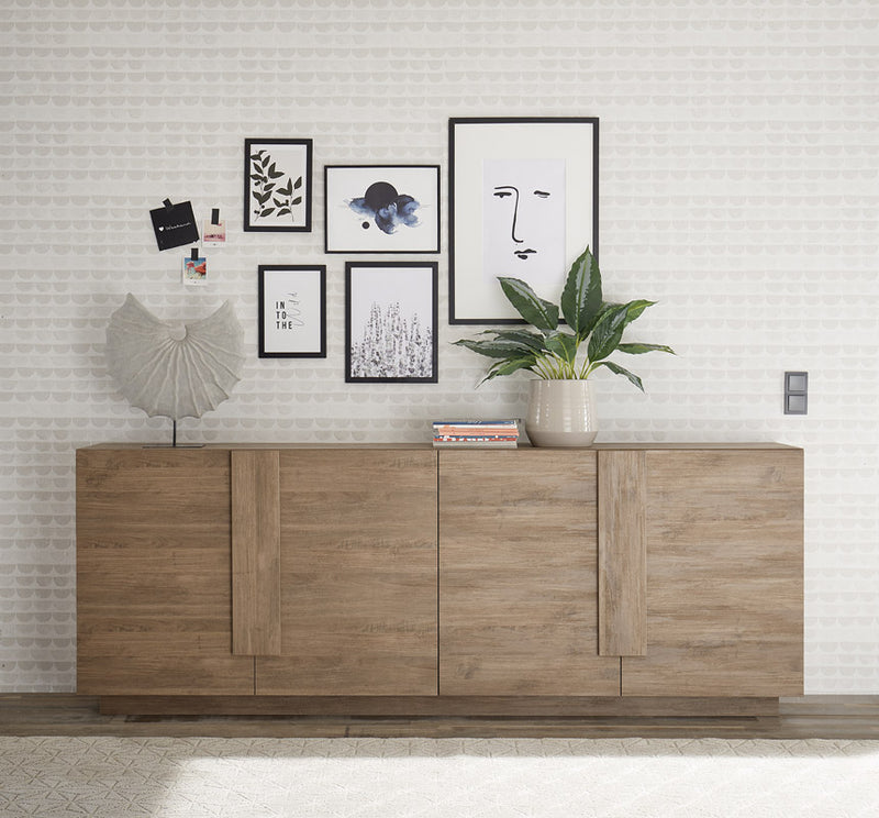 Lorita - Madia design 4 ante da soggiorno in legno rovere cm 241x44x90h
