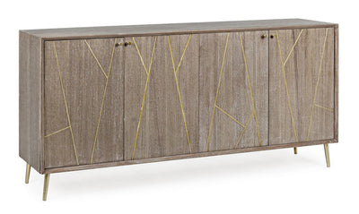 Madia moderna 4 ante in legno di teak inserti dorati cm 160x40x78h