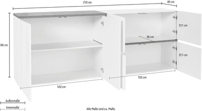 Pondala - Madia buffet da soggiorno in legno 6 ante stile moderno cm 210x40x80h - vari colori