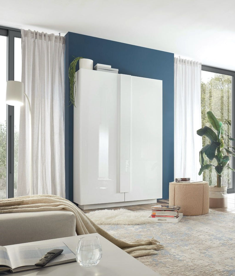 Sidone - Soggiorno completo design moderno con tavolo e madie bianco lucido