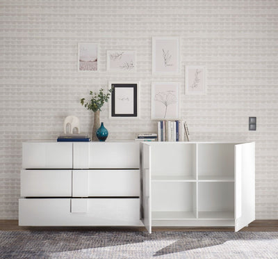 Vivel - Credenza moderna con 2 ante e 3 cassetti bianco lucido cm 241x44x90h