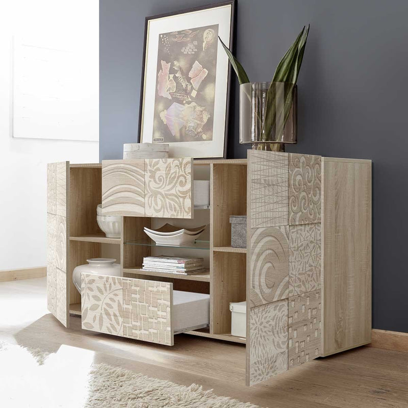 Lola - Madia credenza due ante due cassetti finitura rovere serigrafata cm 181x42x84h