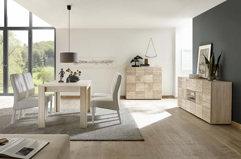 Lola - Madia credenza due ante due cassetti finitura rovere serigrafata cm 181x42x84h