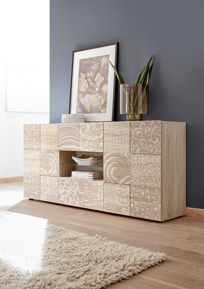 Lola - Madia credenza due ante due cassetti finitura rovere serigrafata cm 181x42x84h