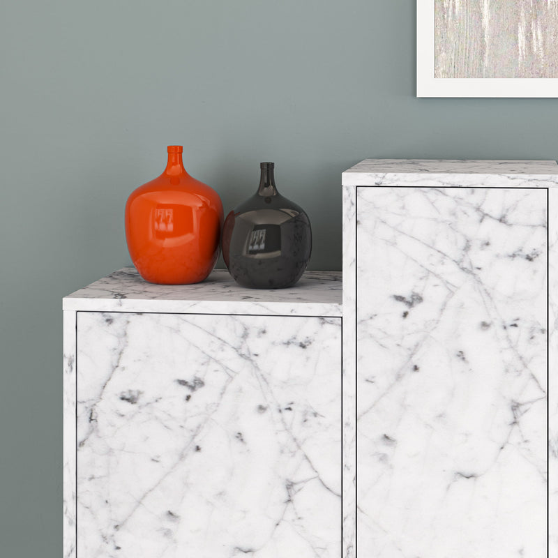 Credenza effetto marble bianco design in legno a 2 ante e 2 cassetti cm 160x35x90h