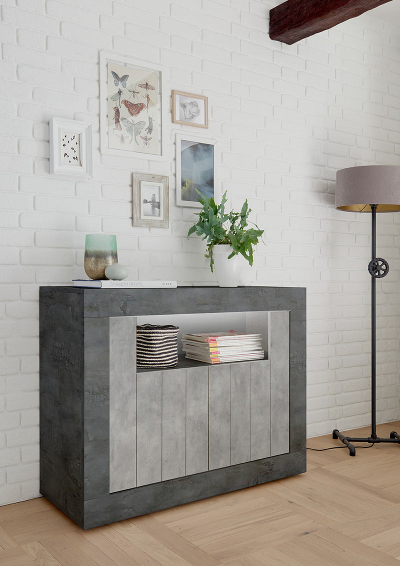 Eilen - Credenza mobile 2 ante in legno ossido e cemento cm 110x42x86h