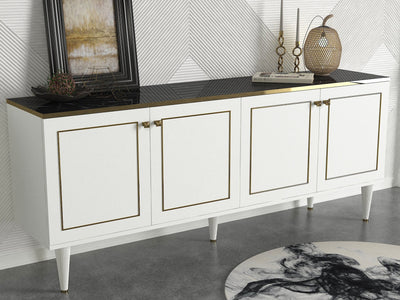 Madia a 4 ante in legno design con ripiano in effetto marmo nero lucido cm 180x40x76h