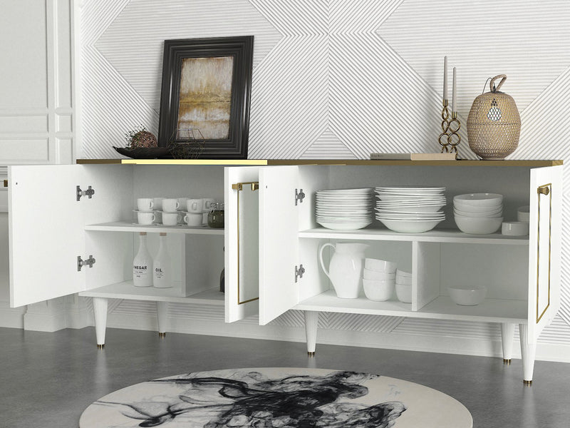 Madia a 4 ante in legno design con ripiano in effetto marmo nero lucido cm 180x40x76h