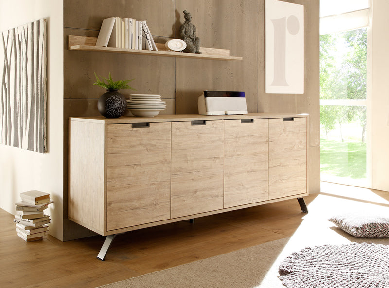 Rines - Madia credenza moderna 4 ante per soggiorno cucina cm 207x50x86h