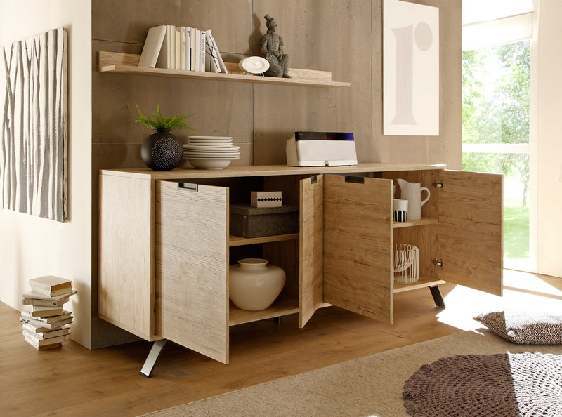 Rines - Madia credenza moderna 4 ante per soggiorno cucina cm 207x50x86h