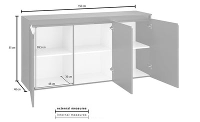 Concetta - Madia credenza da soggiorno in legno design moderno cm 150x40x81h - vari colori