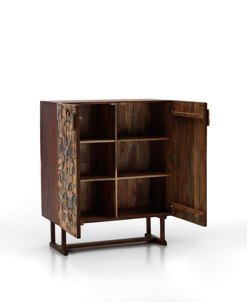 Madia credenza due ante stile etnico in legno massello di mango cm 100x45x120h