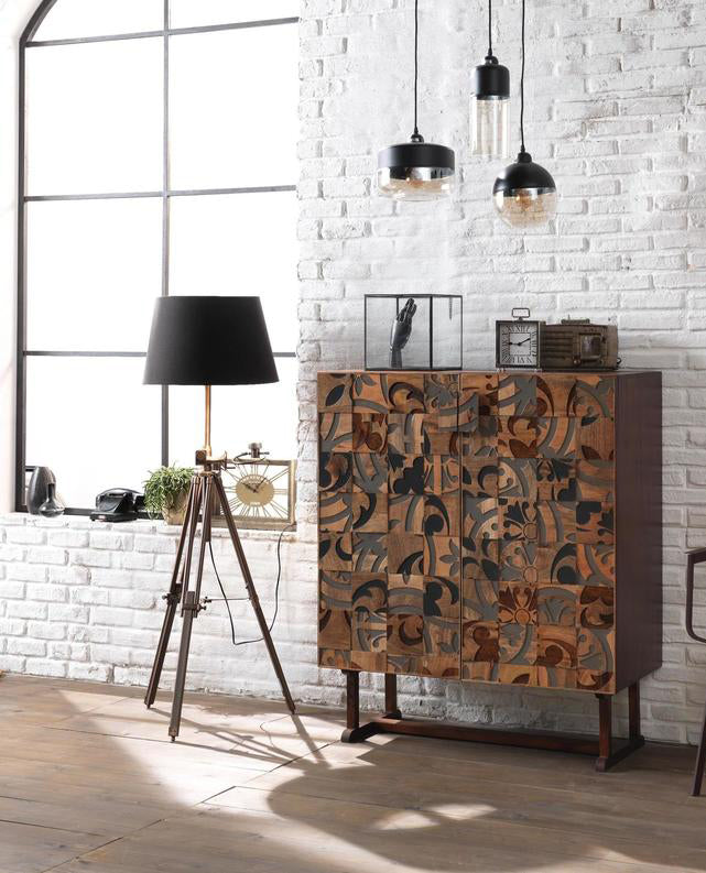Madia credenza due ante stile etnico in legno massello di mango cm 100x45x120h