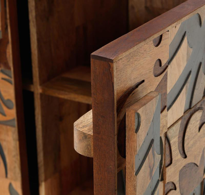 Madia credenza due ante stile etnico in legno massello di mango cm 100x45x120h