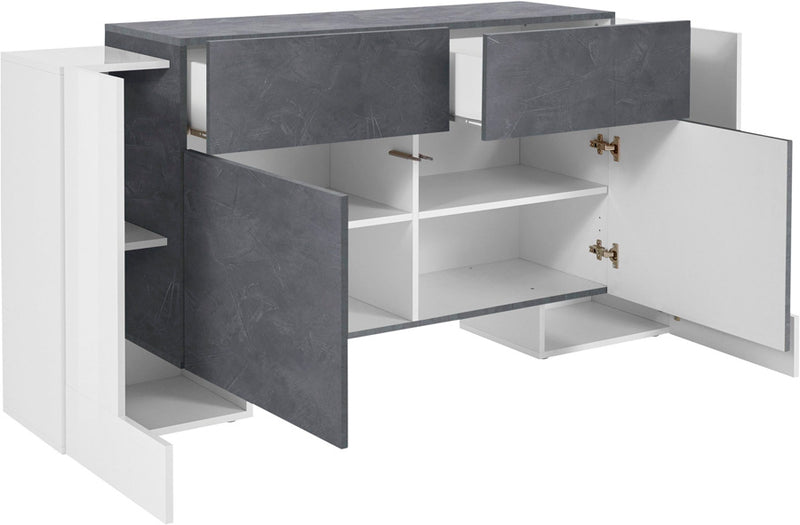 Virna - Madia moderna da soggiorno in legno con 2 cassetti e  4 ante cm 170x35/45x85h - vari colori