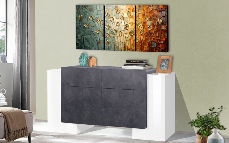 Virna - Madia moderna da soggiorno in legno con 2 cassetti e  4 ante cm 170x35/45x85h - vari colori