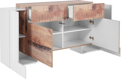 Virna - Madia moderna da soggiorno in legno con 2 cassetti e  4 ante cm 170x35/45x85h - vari colori
