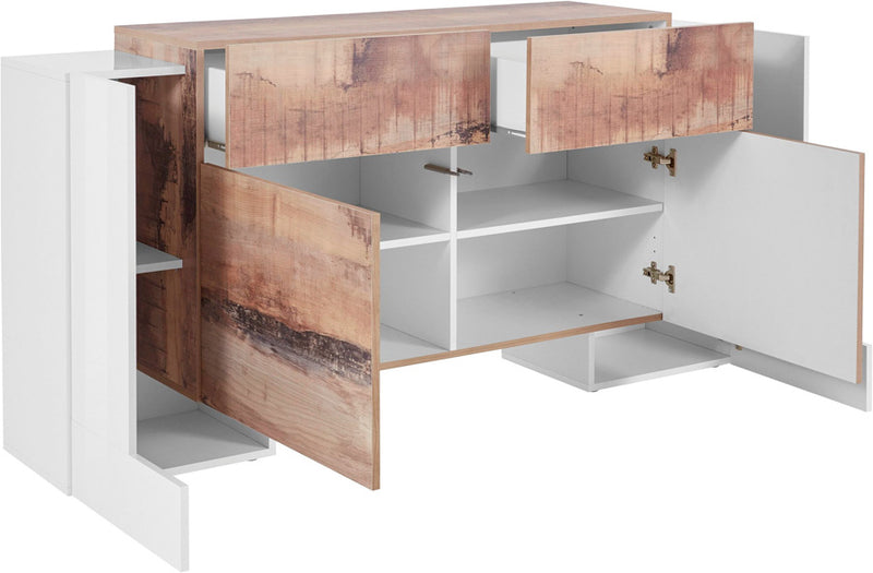 Virna - Madia moderna da soggiorno in legno con 2 cassetti e  4 ante cm 170x35/45x85h - vari colori
