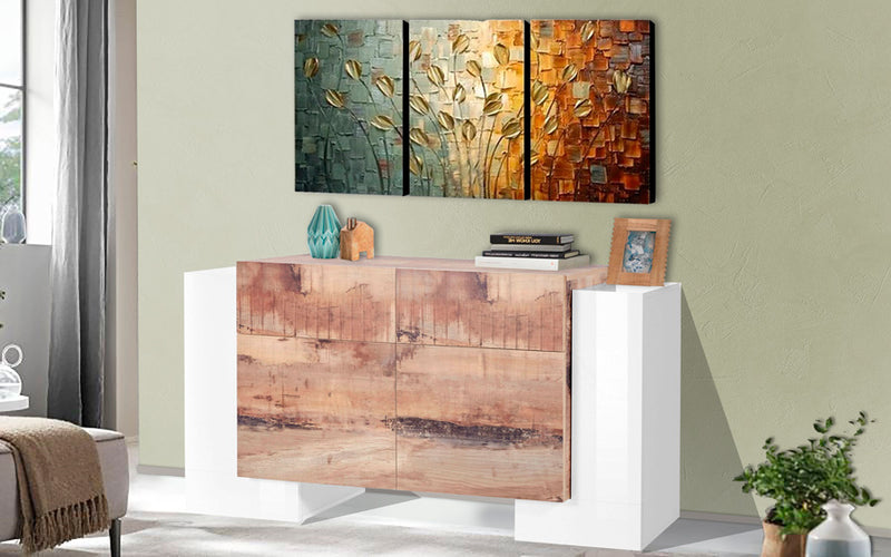Virna - Madia moderna da soggiorno in legno con 2 cassetti e  4 ante cm 170x35/45x85h - vari colori