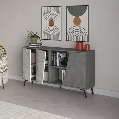 Madia credenza con effetto marmo bianco a 2 ante con vani a giorno cm 150x36x82h