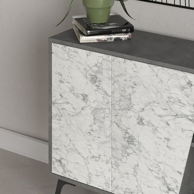 Madia credenza con effetto marmo bianco a 2 ante con vani a giorno cm 150x36x82h