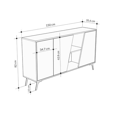 Madia credenza con effetto marmo bianco a 2 ante con vani a giorno cm 150x36x82h