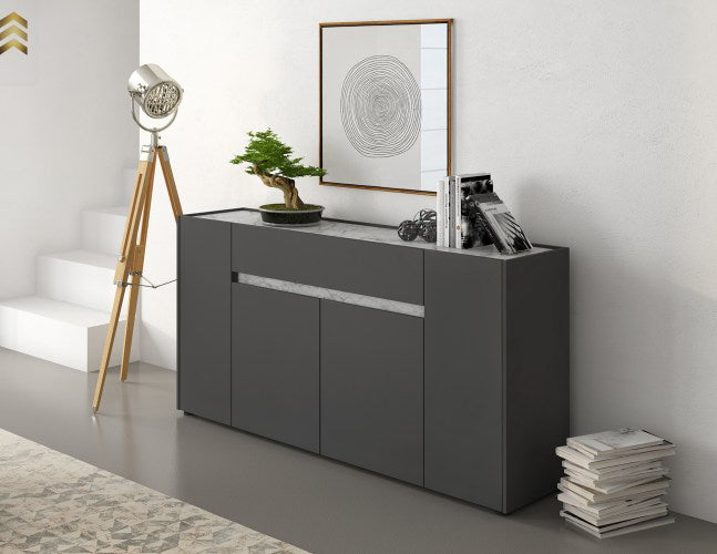 madia moderna in legno grigio e effetto marmo