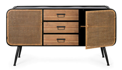 Madia credenza con ante e cassetti in acciaio e legno stile industriale cm 145x45x78h