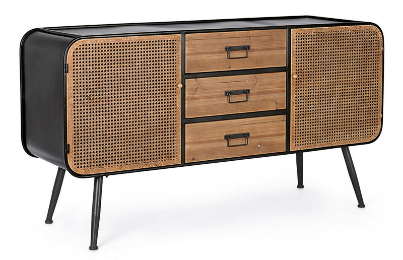 Madia credenza con ante e cassetti in acciaio e legno stile industriale cm 145x45x78h