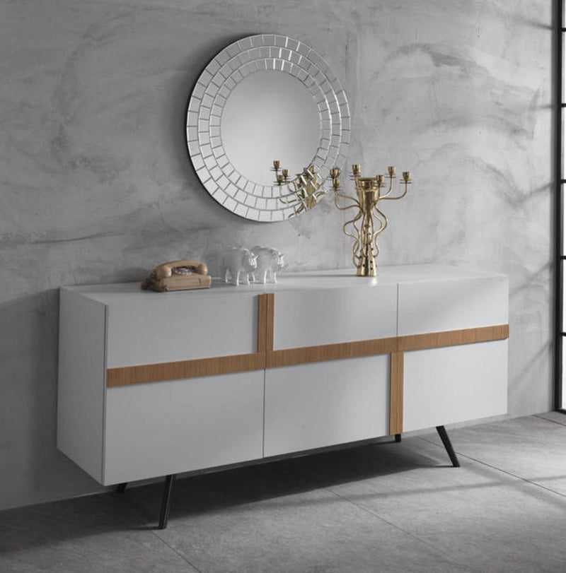 madia moderna soggiorno bianco e inserti rovere