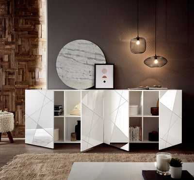 madia design 4 ante in legno bianco lucido con specchi