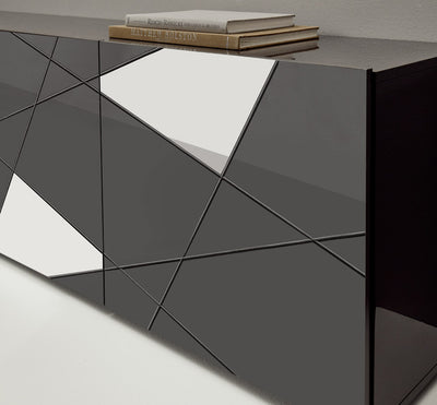 Diambra - Madia moderna 4 ante in legno grigio lucido con specchi cm 241x42x84h