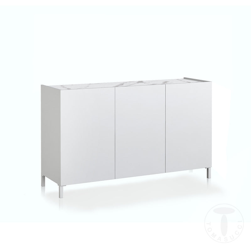 Madia 3 ante in legno bianco lucido e finitura marmo calacatta cm 130x40x84h