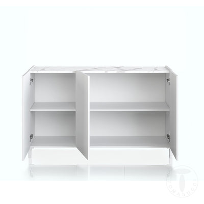 Madia 3 ante in legno bianco lucido e finitura marmo calacatta cm 130x40x84h