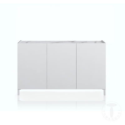 Madia 3 ante in legno bianco lucido e finitura marmo calacatta cm 130x40x84h