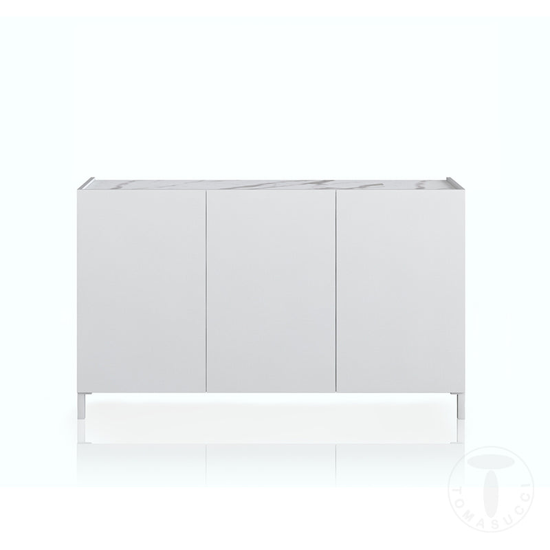 Madia 3 ante in legno bianco lucido e finitura marmo calacatta cm 130x40x84h