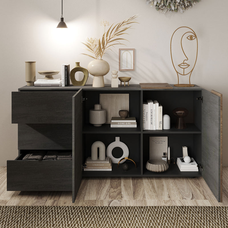 Makey - Madia living moderna ante e cassetti in legno titanio e rovere cm 181x44x86h