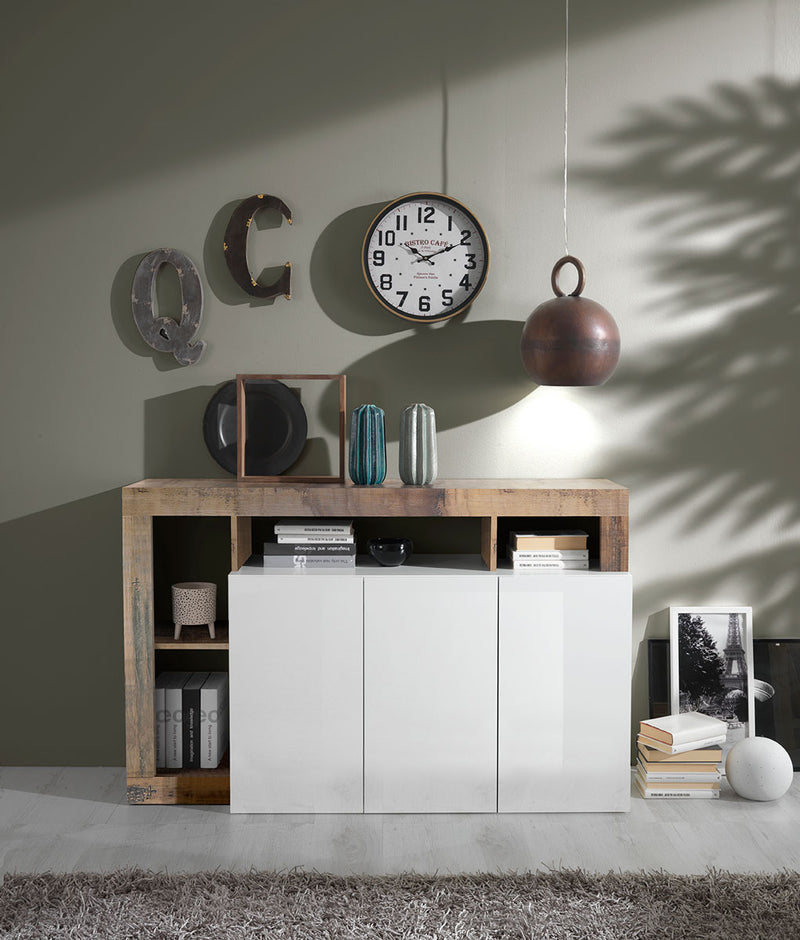 Gary - Madia 3 ante design moderno bianco lucido cm 146x42x93h - vari colori