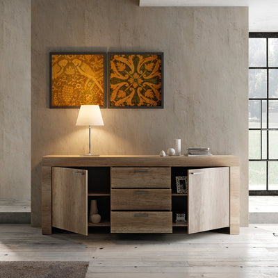 Teofila - Madia moderna 2 ante 3 cassetti in legno naturale cm 210x43x83h - vari colori