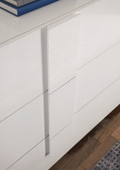 Chiarelle - Credenza design con 3 cassetti e anta in legno bianco lucido cm 182x44x90h