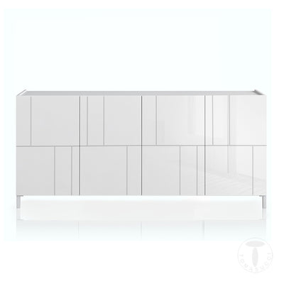 Madia living design moderno in legno bianco lucido 4 ante serigrafate cm 174x40x84h