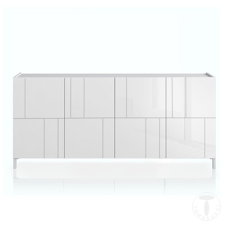 Madia living design moderno in legno bianco lucido 4 ante serigrafate cm 174x40x84h