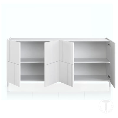 Madia living design moderno in legno bianco lucido 4 ante serigrafate cm 174x40x84h