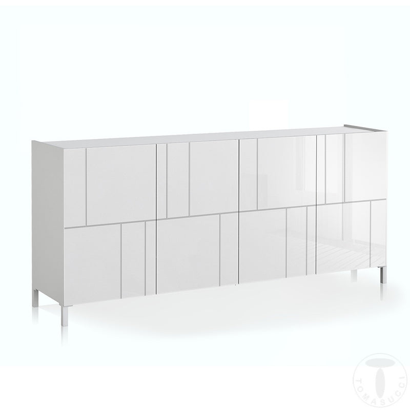 Madia living design moderno in legno bianco lucido 4 ante serigrafate cm 174x40x84h