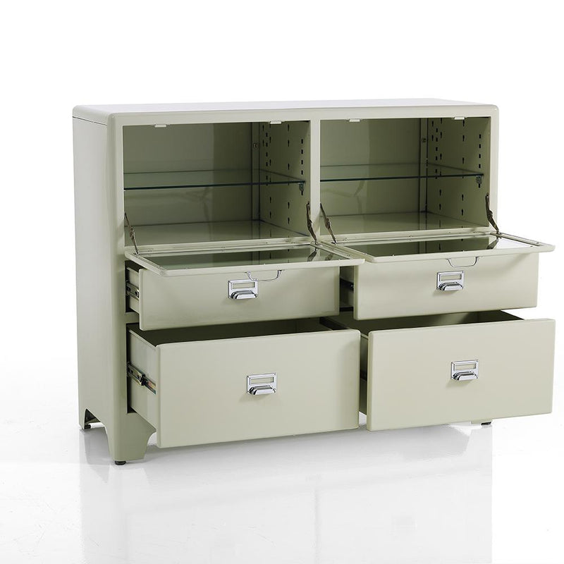 Madia da salotto in acciaio con 4 cassetti e 2 ante a ribalta con vetro cm 120x45x97h