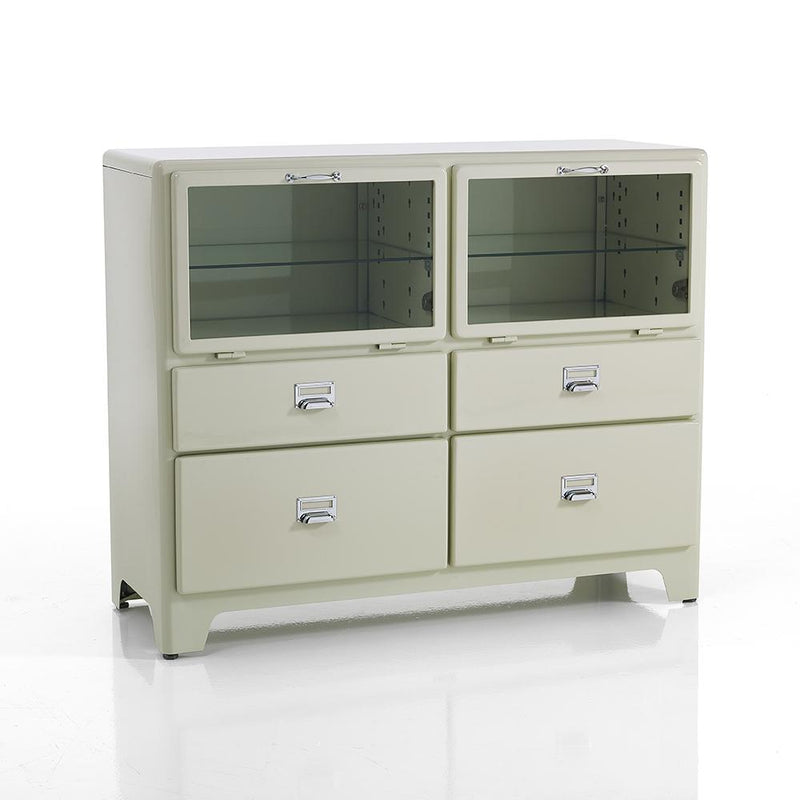 Madia da salotto in acciaio con 4 cassetti e 2 ante a ribalta con vetro cm 120x45x97h