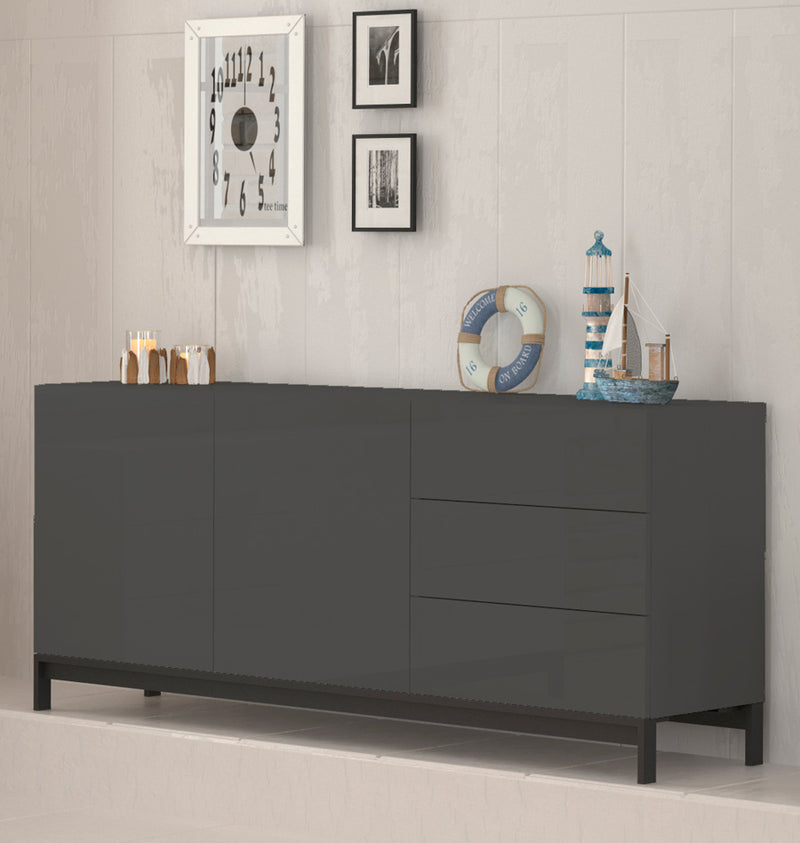 Pinacola - Madia credenza moderna in legno base con piedini 2 ante 3 cassetti cm 170x40x73h - vari colori