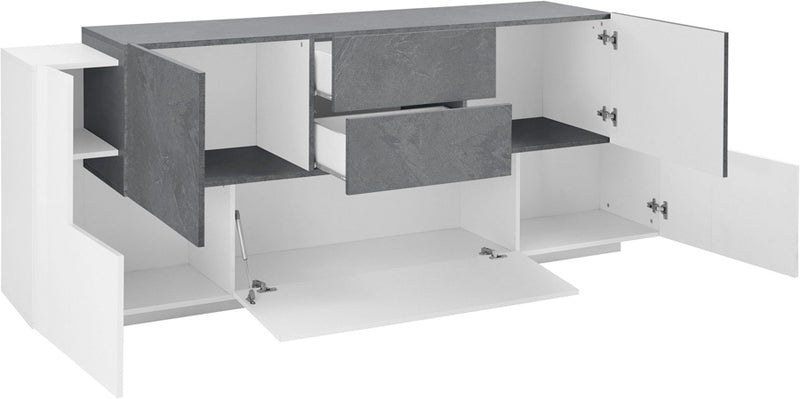 Mielaide - Madia credenza design moderno 5 ante e 2 cassetti cm 220x40/45x86h - vari colori