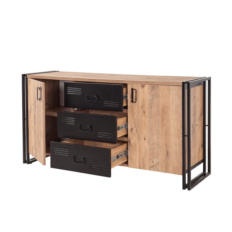 Madia stile industrial 2 ante e 3 cassetti in metallo cm 160x45x80h